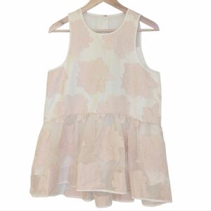 Tibi Ayame Fil Coupe Floral Cream and Pink Peplum Top Size 8